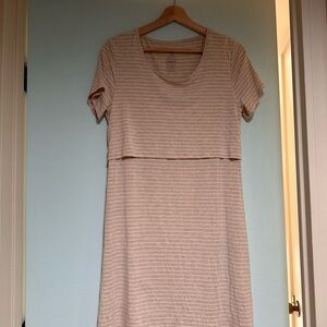 Kindred Bravely Striped Cream and Beige Nursing Maxi Dress